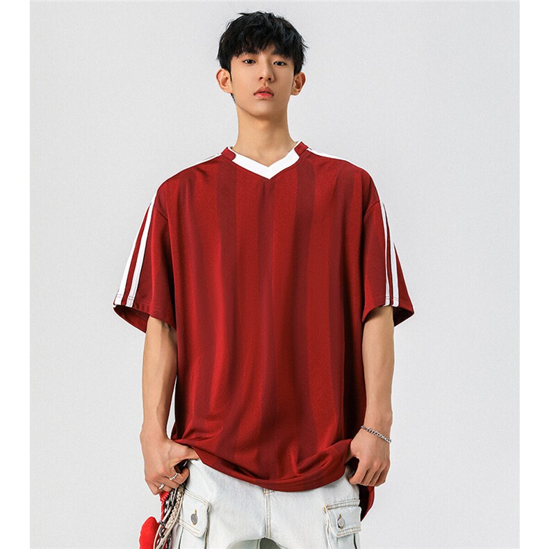 可二开美式复古条纹运动球衣男大码M-5XL短袖T恤男DX78018P45控75,男装T恤,星座226-1