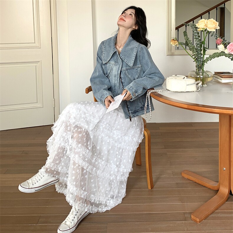 法式蕾丝半身裙2025春甜美清新减龄高腰A字蛋糕裙L5091P95K145,女装半身裙,2C220