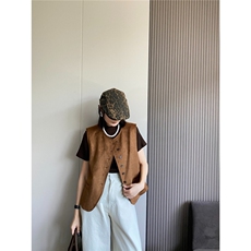 韩版复古麂皮绒马甲外套女大码胖mm秋季新款宽松无袖坎肩背心上衣，男装背心/马甲，星座506A