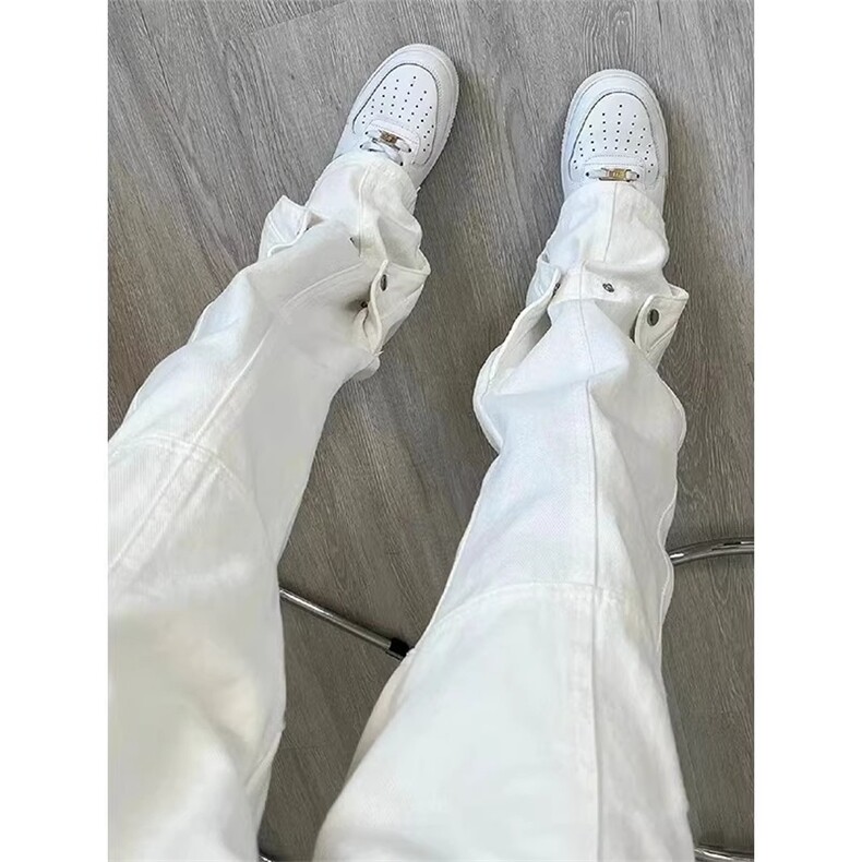 cleanfit白色牛仔裤男美式高街vibe裤子直筒微喇裤C112-P50图片