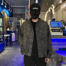 美式复古做旧机车风休闲宽松立领皮衣外套男女同款A140/P78，男装皮衣，星座506