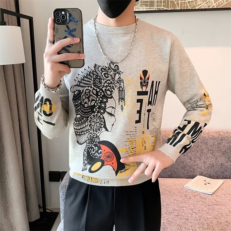 毛衣男士秋冬季加厚潮个性针织衫2024年新款圆领打底线衣男M841,男装针织衫/毛衣,星座1116A-2（原606A-1）
