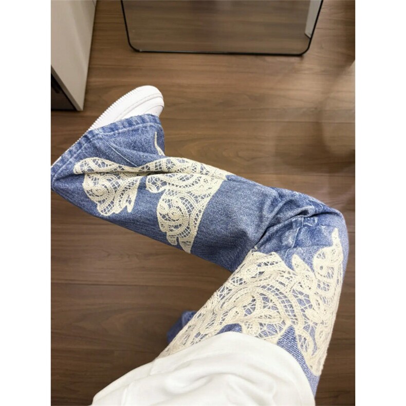 美式高街和平鸽牛仔裤男夏季薄款贴布刺绣微喇裤修身直筒阔腿裤子,男装牛仔裤,星座1007（原301D）
