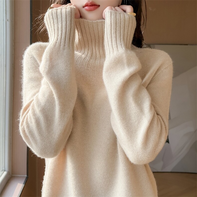 一线成衣羊毛衫女高领毛衣七针加厚宽松针织打底衫插肩袖,女装羊毛衫,北娇羊绒