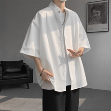 8XL-M中山领新中式短袖衬衫大码痞帅休闲半袖垂感衬衣DC5002/P50，男装衬衫，电商B238