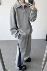 5XL-M潮流高级感披肩撞色拼接翻领百搭卫衣宽松弯刀长裤TZ113P118，男装休闲套装，电商D206-1