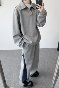 5XL-M潮流高级感披肩撞色拼接翻领百搭卫衣宽松弯刀长裤TZ113P118图片