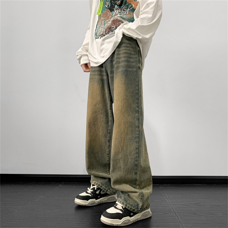 牛仔裤男秋冬季美式水洗做旧直筒宽松阔腿裤子 A080-9003-P50控68图片