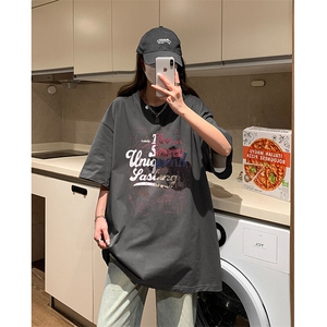 日系简约高街潮流个性印花T恤纯棉短袖休闲复古风格上衣HY792TP25图片