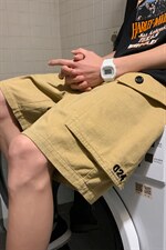 K67/P32现货夏季夏季刺绣人字纹五分工装中裤大码短裤男中裤控58图片