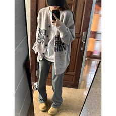 字母提花V领开衫毛衣男女秋季软糯慵懒风针织衫美式高级感外套潮，男装针织衫/毛衣，星座506A
