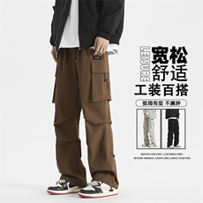 秋冬新款美式加绒休闲阔腿长工装裤子男K211-特批-38加绒特批48，男装休闲裤，星座718-1