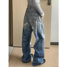 美式复古水洗做旧假破洞牛仔裤欧美潮牌高街工装直筒裤7644-P63，男装牛仔裤，星座1001-1
