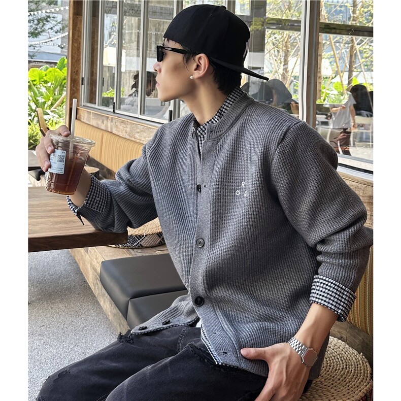 重磅niu系拼接假两件针织开衫休闲通勤毛衣男设计宽松22861-78，男装针织衫/毛衣，电商C307