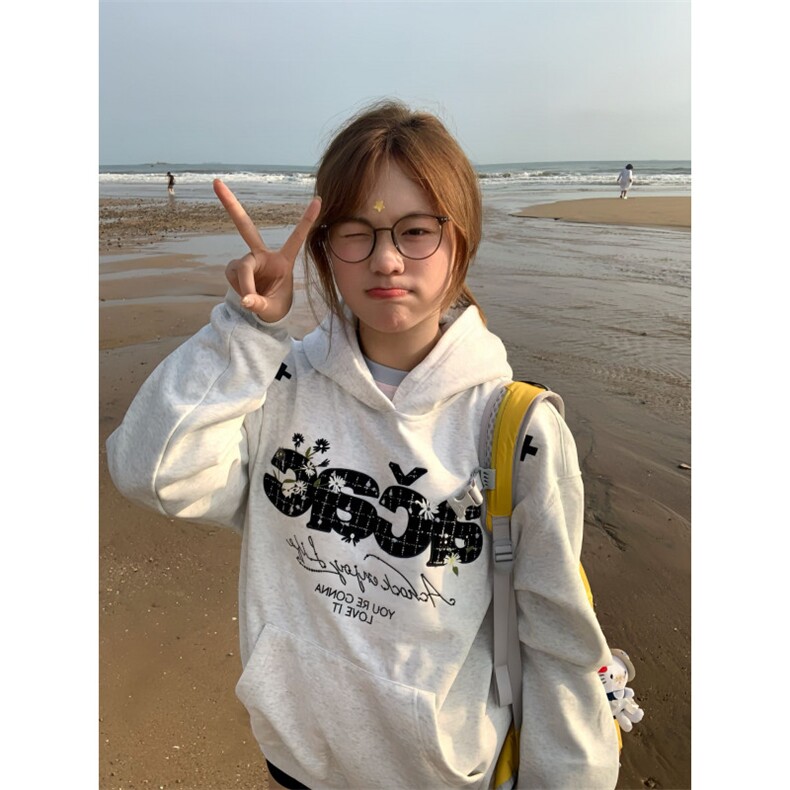 5458-P52小香风刺绣贴布后包领休闲卫衣薄款/加绒,女装卫衣/绒衫,星座617A-2