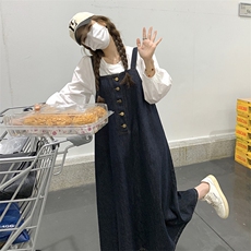 韩版牛仔背带连衣裙两件套2025春秋季新款减龄显瘦收腰背带裙套装，女装套装/套裙，浙宝285（原212）