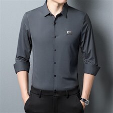 纯棉薄款长袖衬衫男2023春秋季新款商务休闲中年男士纯色衬衣，男装衬衫，电商B212（原钱塘6029）
