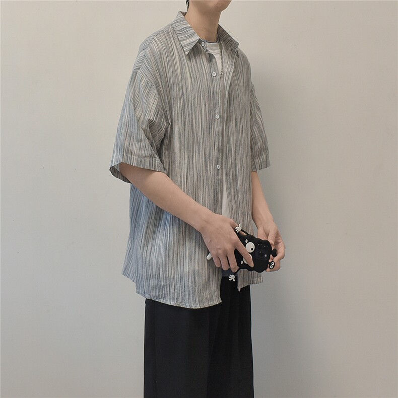 现货条纹五分袖衬衫男KD584-P45,男装T恤,电商D312-1