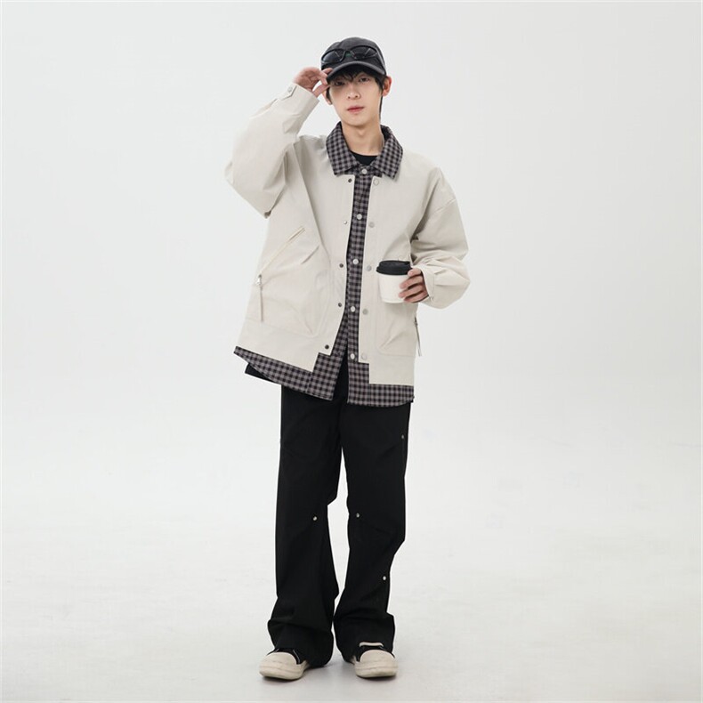 2025春季休闲痞帅工装假两件翻领夹克潮流外套XZ301b-2-JK2582P78,男装夹克,星座301B-2（原A443-1）