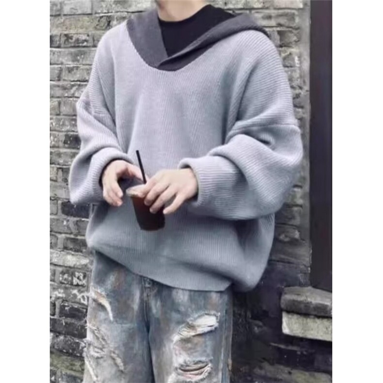连帽毛衣外套春秋撞色宽松显瘦短款针织开衫上衣M5739,男装针织衫/毛衣,星座1116A（原606A-3）