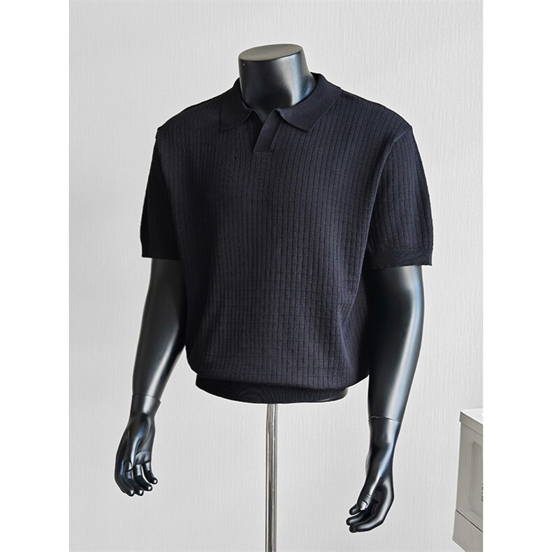 盗图老钱风海鸥领纯色弹力复古针织短袖POLO衫H91056/P58控88，男装T恤，电商A243