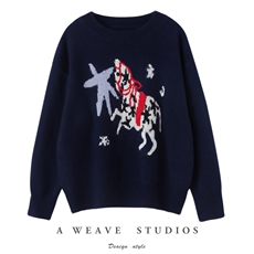 2025年秋季时尚百搭通勤简约休闲提花小马，女装羊毛衫，佰米娇羊绒