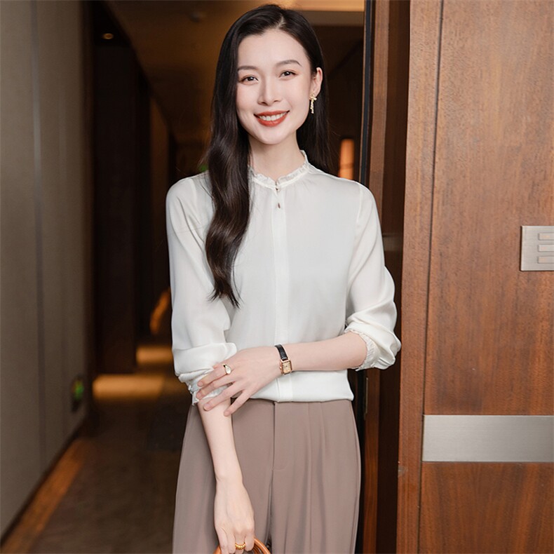 轻奢真丝衬衫女长袖2026年春夏季新款气质花边丝绸真丝上衣衬衣,女装衬衫,阿舍尔精品