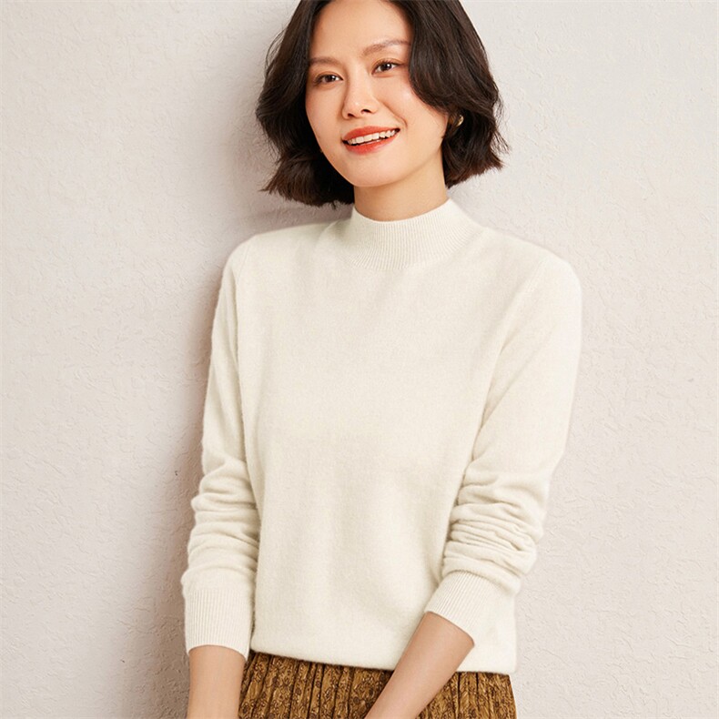 2025年秋季常规款套头平面半高领时尚百搭通勤，女装针织衫/毛衣，广悦羊绒