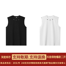 得物抖音品质二开240克双纱纯棉美式高街痞帅金属T恤无袖背心，男装背心/马甲，电商A486