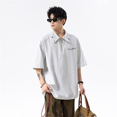 半拉链刺绣金属扣Polo衫防晒凉感短袖T恤男小众设计上衣潮，男装防晒衣，星座516