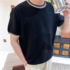 夏季男士冰丝圆领针织衫短袖宽松菠萝格T恤 N6720-P50图片