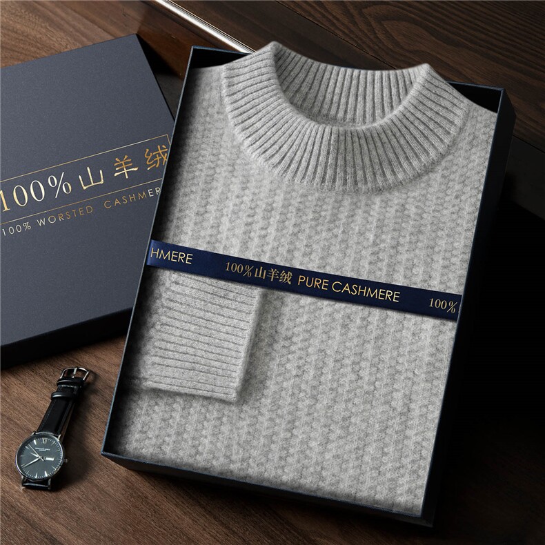 2025年秋季时尚百搭通勤简约休闲半高加厚提花打底衫，男装羊绒套衫，曼云男装羊绒