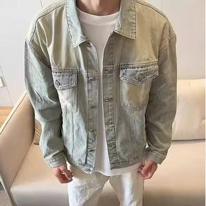 春季黄泥色牛仔外套男做旧水洗美式街头情侣款式夹克上衣潮牌宽松图片