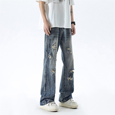 B221美式ins高街暗黑小众夏季重工艺破洞牛仔裤LK24173-P65控88，男装牛仔裤，电商B221
