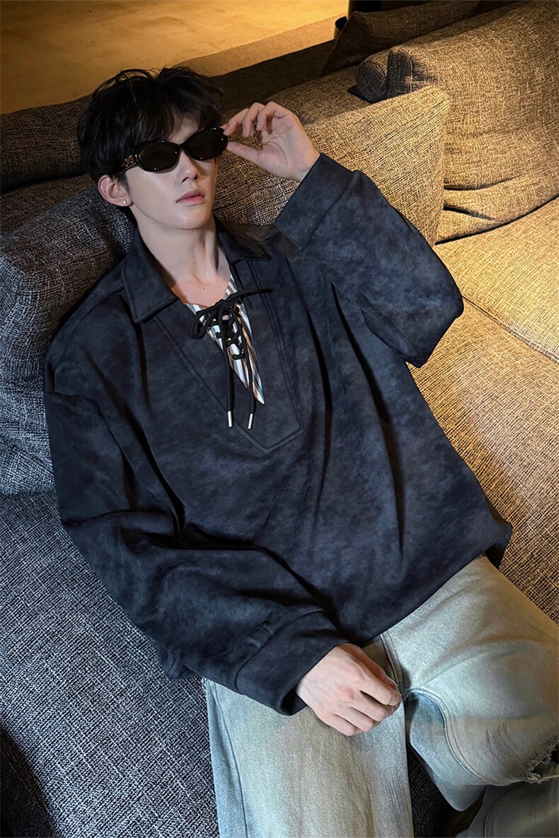 WY10151-特P48控88小众扎染撞色拼接条纹假两件大码男宽松卫衣,男装卫衣,电商A059