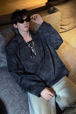 WY10151-特P48控88小众扎染撞色拼接条纹假两件大码男宽松卫衣，男装卫衣，电商A059