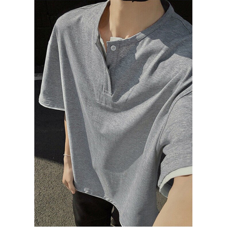 假两件短袖T恤男夏季宽松亨利领透气速干休闲运动体恤衫TW113,男装T恤,星座1116A（原606A-3）