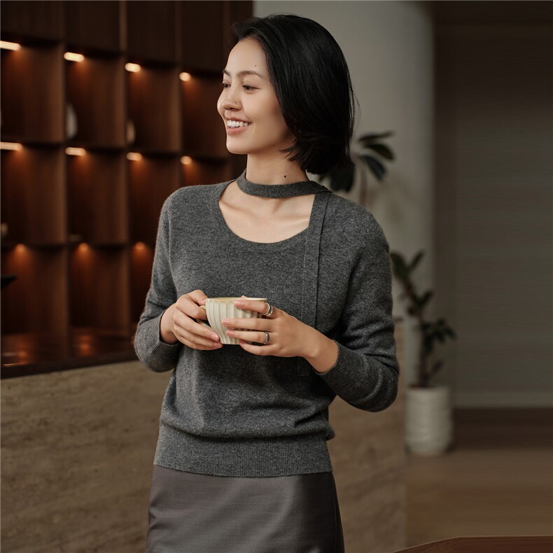 2025秋冬新款女羊绒衫100%纯羊绒宽松圆领针织衫时尚保暖毛衣上衣,女装羊绒衫,绒知纯羊绒