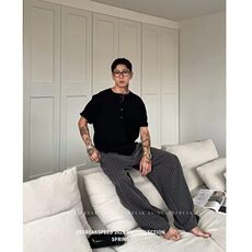 深灰色薄款条纹裤子男款夏季青少年新款美式复古老钱风阔腿休闲裤，男装休闲裤，星座1004（原星座815-3）