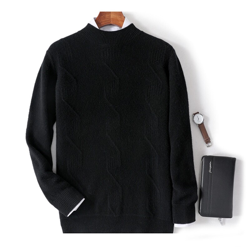 秋冬季新款舒适时尚百搭男士加厚提花半高领羊毛衫男装，男装羊毛衫，绒韵雅