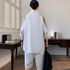 T417-P752025春夏时尚男士短袖冰丝衬衫套装青年休闲，男装衬衫，星座507A（原星座306B-2）