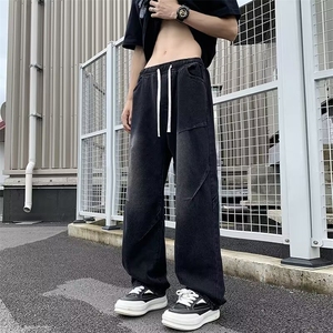 DG08-P45美式牛仔裤男生复古水洗做旧宽松直筒裤港风阔腿裤子潮男图片