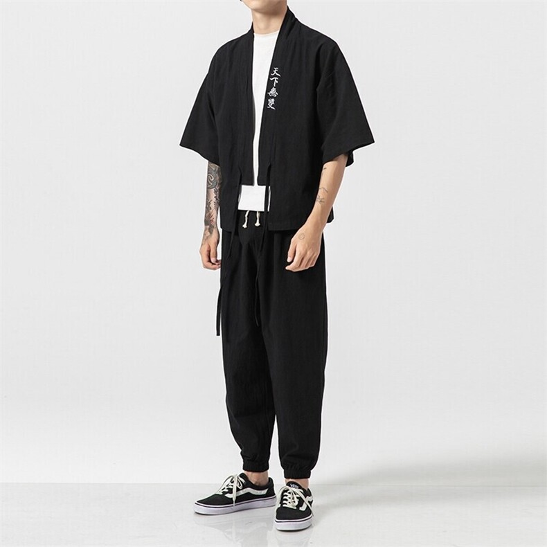 风夏季男女棉麻套装宽松汉服唐装短袖九分裤两件套TZ05/P85，男装休闲套装，钱塘713