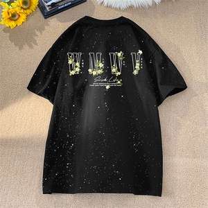可48小时发货支持抖音得物来样二开 美式满天星亮片短袖T恤MTX641图片