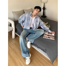 格子春秋长袖撞色衬衫男女休闲衬衣防晒宽松上衣百搭外套CS153，男装防晒衣，星座1116A（原606A-3）