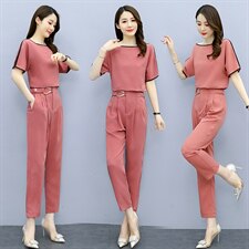 S2023夏装新款大码女装两件套夏季时尚上衣裤子套装6613，女装套装/套裙，韩美纤衣