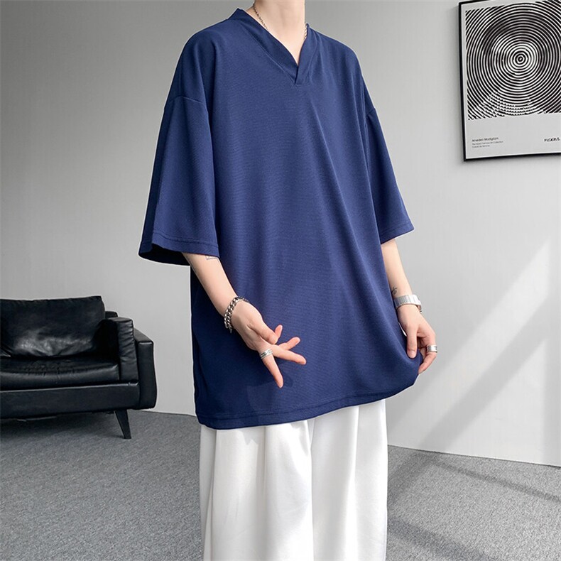 8XL-M短袖t恤男款夏季薄款垂感小V领七分袖加肥加大码DT005特P20,男装T恤,电商B312