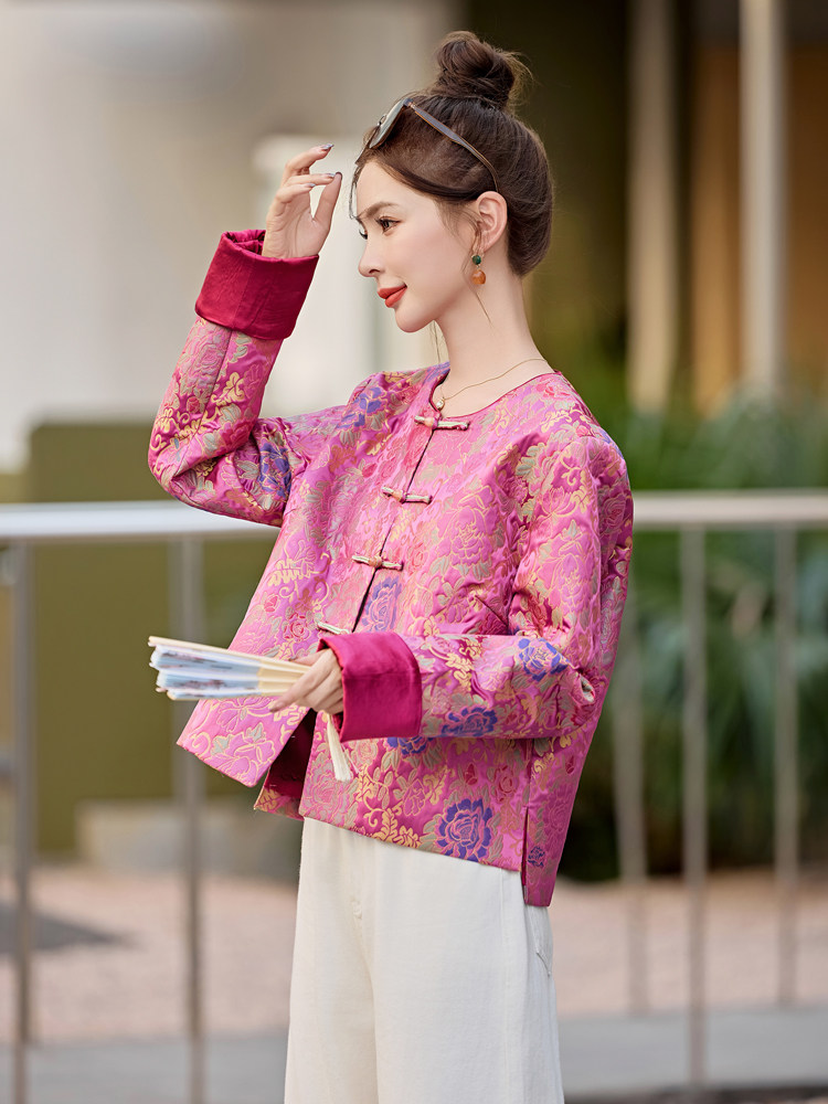 （10月将出羽绒服版，敬请关注）新中式短款圆领提花春秋季外套女,女装短外套,水衣源