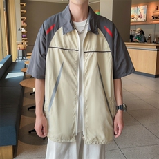 2025夏装短袖衬衫男宽松拼接撞色运动街头防晒上衣C502P50，男装防晒衣，电商C323
