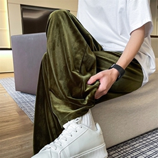 8XL-M加绒美拉德宽松金丝绒阔腿裤垂感拖地裤K993P55加绒65控78，男装休闲裤，电商D206-1